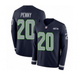 Men's Nike Seattle Seahawks #20 Rashaad Penny Limited Navy Blue Therma Long Sleeve NFL Jersey