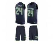 Men's Nike Seattle Seahawks #24 Marshawn Lynch Limited Steel Blue Tank Top Suit NFL Jersey
