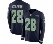 Men's Nike Seattle Seahawks #28 Justin Coleman Limited Navy Blue Therma Long Sleeve NFL Jersey