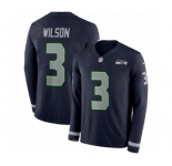 Men's Nike Seattle Seahawks #3 Russell Wilson Limited Navy Blue Therma Long Sleeve NFL Jersey