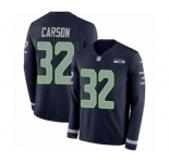 Men's Nike Seattle Seahawks #32 Chris Carson Limited Navy Blue Therma Long Sleeve NFL Jersey