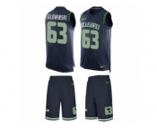 Men's Nike Seattle Seahawks #63 Mark Glowinski Limited Steel Blue Tank Top Suit NFL Jersey