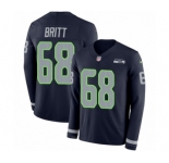 Men's Nike Seattle Seahawks #68 Justin Britt Limited Navy Blue Therma Long Sleeve NFL Jersey