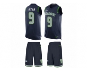 Men's Nike Seattle Seahawks #9 Jon Ryan Limited Steel Blue Tank Top Suit NFL Jersey