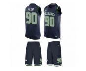 Men's Nike Seattle Seahawks #90 Jarran Reed Limited Steel Blue Tank Top Suit NFL Jersey