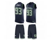 Men's Nike Seattle Seahawks #93 Nazair Jones Limited Steel Blue Tank Top Suit NFL Jersey