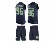 Men's Nike Seattle Seahawks #96 Cortez Kennedy Limited Steel Blue Tank Top Suit NFL Jersey