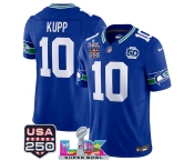 Men's Seattle Seahawks #10 Cooper Kupp Royal 2025 F.U.S.E. Super Bowl LX Patch And 50th Season Patch Vapor Throwback Limited Football Stitched Jersey