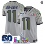 Men's Seattle Seahawks #11 Jaxon Smith-Njigba Gray 2025 F.U.S.E. Super Bowl LX Patch And 50th Season Patch “Rivalries†Vapor Limited Football Stitched Jers