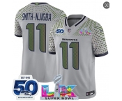 Men's Seattle Seahawks #11 Jaxon Smith-Njigba Gray 2025 F.U.S.E. Super Bowl LX Patch And 50th Season Patch “Rivalries” Vapor Limited Football Stitched Jers