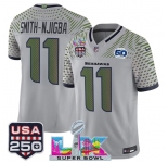 Men's Seattle Seahawks #11 Jaxon Smith-Njigba Gray 2025 F.U.S.E. Super Bowl LX & US 250th anniversary Patch And 50th Season Patch “Rivalries” Vapor Limited