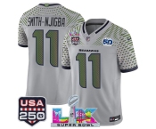 Men's Seattle Seahawks #11 Jaxon Smith-Njigba Gray 2025 F.U.S.E. Super Bowl LX & US 250th anniversary Patch And 50th Season Patch “Rivalries” Vapor Limited