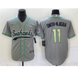 Men's Seattle Seahawks #11 Jaxon Smith-Njigba Gray With Patch Cool Base Stitched Baseball Jersey