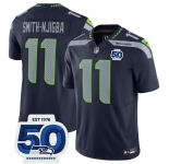 Men's Seattle Seahawks #11 Jaxon Smith-Njigba Navy 2025 F.U.S.E. 50th Anniversary Patch Vapor Limited Football Stitched Jersey