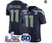 Men's Seattle Seahawks #11 Jaxon Smith-Njigba Navy 2025 F.U.S.E. Super Bowl LX Patch And 50th Season Patch Vapor Limited Football Stitched Jersey