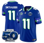 Men's Seattle Seahawks #11 Jaxon Smith-Njigba Royal 2025 F.U.S.E 50th Season Patch Throwback Vapor Limited Football Stitched Jersey