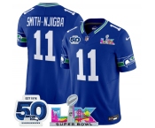 Men's Seattle Seahawks #11 Jaxon Smith-Njigba Royal 2025 F.U.S.E. Super Bowl LX Patch And 50th Season Patch Vapor Throwback Limited Football Stitched Jerse
