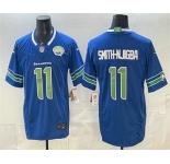 Men's Seattle Seahawks #11 Jaxon Smith-Njigba Royal FUSE 2025 NFC West Champions Patch Limited Stitched Jersey