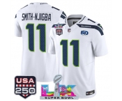 Men's Seattle Seahawks #11 Jaxon Smith-Njigba White 2025 F.U.S.E. Super Bowl LX Patch And 50th Season & USA 250' Patch Vapor Limited Football Stitched Jers