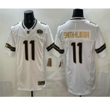 Men's Seattle Seahawks #11 Jaxon Smith-Njigba White Gold 2025 FUSE 50th Season Patch Limited Stitched Jersey