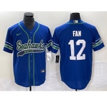 Men's Seattle Seahawks #12 Fan Blue Blue With Patch Cool Base Stitched Baseball Jersey