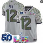 Men's Seattle Seahawks #12 Fan Gray 2025 F.U.S.E. Super Bowl LX Patch And 50th Season Patch “Rivalries†Vapor Limited Football Stitched Jersey