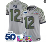 Men's Seattle Seahawks #12 Fan Gray 2025 F.U.S.E. Super Bowl LX Patch And 50th Season Patch “Rivalries” Vapor Limited Football Stitched Jersey