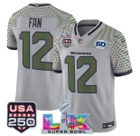 Men's Seattle Seahawks #12 Fan Gray 2025 F.U.S.E. Super Bowl LX & US 250th anniversary Patch And 50th Season Patch “Rivalries” Vapor Limited Football Stitc