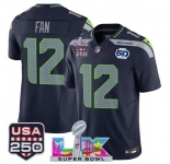 Men's Seattle Seahawks #12 Fan Navy 2025 F.U.S.E. Super Bowl LX Patch And 50th Season Patch Vapor Limited Football Stitched Jersey