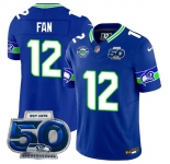 Men's Seattle Seahawks #12 Fan Royal 2025 F.U.S.E 50th Season Patch Throwback Vapor Limited Football Stitched Jersey