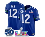 Men's Seattle Seahawks #12 Fan Royal 2025 F.U.S.E. Super Bowl LX Patch And 50th Season Patch Vapor Throwback Limited Football Stitched Jersey
