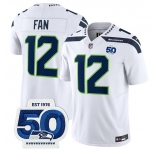 Men's Seattle Seahawks #12 Fan White 2025 F.U.S.E. 50th Anniversary Patch Vapor Limited Football Stitched Jersey