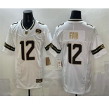 Men's Seattle Seahawks #12 Fan White Gold 2025 FUSE 50th Season Patch Limited Stitched Jersey