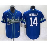 Men's Seattle Seahawks #14 DK Metcalf Blue With Patch Cool Base Stitched Baseball Jersey