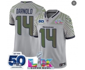 Men's Seattle Seahawks #14 Sam Darnold Gray 2025 F.U.S.E. Super Bowl LX Patch And 50th Season Patch “Rivalries” Vapor Limited Football Stitched Jersey