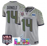Men's Seattle Seahawks #14 Sam Darnold Gray 2025 F.U.S.E. Super Bowl LX & US 250th anniversary Patch And 50th Season Patch “Rivalries” Vapor Limited Footba