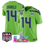 Men's Seattle Seahawks #14 Sam Darnold Green 2025 F.U.S.E. Super Bowl LX Patch And 50th Season & USA 250' Patch Vapor Limited Football Stitched Jersey