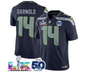 Men's Seattle Seahawks #14 Sam Darnold Navy 2025 F.U.S.E. Super Bowl LX Patch And 50th Season Patch Vapor Limited Football Stitched Jersey