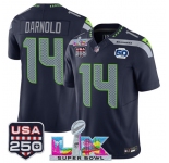 Men's Seattle Seahawks #14 Sam Darnold Navy 2025 F.U.S.E. Super Bowl LX Patch And 50th Season & USA 250' Patch Vapor Throwback Limited Football Stitched Je