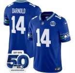 Men's Seattle Seahawks #14 Sam Darnold Royal 2025 F.U.S.E 50th Anniversary Patch Throwback Vapor Limited Football Stitched Jersey