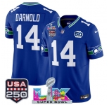 Men's Seattle Seahawks #14 Sam Darnold Royal 2025 F.U.S.E. Super Bowl LX Patch And 50th Season & USA 250' Patch Vapor Throwback Limited Football Stitched J