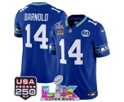 Men's Seattle Seahawks #14 Sam Darnold Royal 2025 F.U.S.E. Super Bowl LX Patch And 50th Season & USA 250' Patch Vapor Throwback Limited Football Stitched J