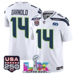 Men's Seattle Seahawks #14 Sam Darnold White 2025 F.U.S.E. Super Bowl LX Patch And 50th Season & USA 250' Patch Vapor Limited Football Stitched Jersey