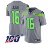 Men's Seattle Seahawks #16 Tyler Lockett Limited Silver Inverted Legend 100th Season Football Jersey