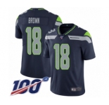 Men's Seattle Seahawks #18 Jaron Brown Navy Blue Team Color Vapor Untouchable Limited Player 100th Season Football Jersey
