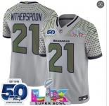 Men's Seattle Seahawks #21 Devon Witherspoon Gray 2025 F.U.S.E. Super Bowl LX Patch And 50th Season Patch “Rivalries” Vapor Limited Football Stitched Jerse