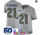 Men's Seattle Seahawks #21 Devon Witherspoon Gray 2025 F.U.S.E. Super Bowl LX Patch And 50th Season Patch “Rivalries” Vapor Limited Football Stitched Jerse