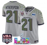Men's Seattle Seahawks #21 Devon Witherspoon Gray 2025 F.U.S.E. Super Bowl LX & US 250th anniversary Patch And 50th Season Patch “Rivalries” Vapor Limited 