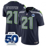 Men's Seattle Seahawks #21 Devon Witherspoon Navy 2025 F.U.S.E. 50th Anniversary Patch Vapor Limited Football Stitched Jersey
