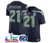 Men's Seattle Seahawks #21 Devon Witherspoon Navy 2025 F.U.S.E. Super Bowl LX Patch And 50th Season Patch Vapor Limited Football Stitched Jersey